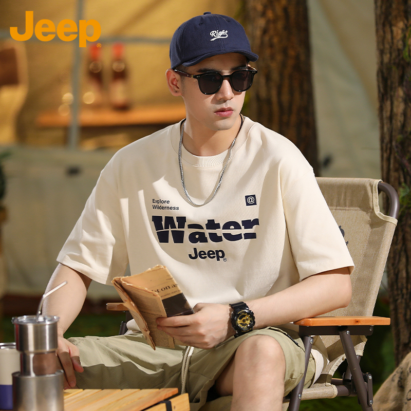 Jeep Jeep 2026 New T-Shirt Men's Pure Cotton Heavyweight Thick Clothing Summer Round Neck Couple Short-Sleeved T-Shirt