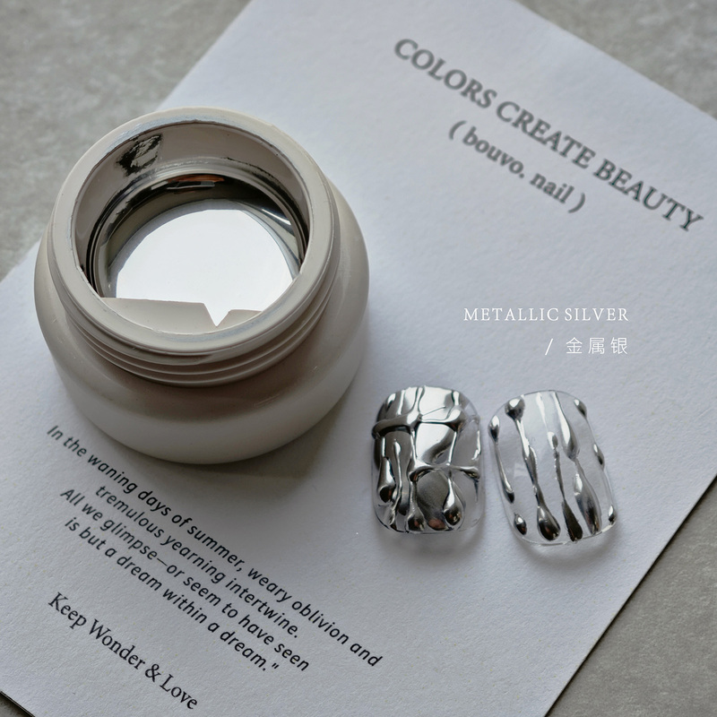 Bouvo Japanese-Style Metallic Gel Silver Metallic Gel Metallic Silver Mirror Nail Polish Gel Bouvo Japanese-Style Metallic Gel Silver Metallic Gel Metallic Silver Mirror Nail Polish Gel