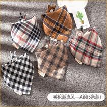 Pure cotton baby saliva towel baby triangular towel bib snap double layer bib newborn childrens scarf plaid four seasons