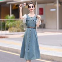Denim dress for women 2024 new summer temperament socialite high-end design retro petite skirt trendy