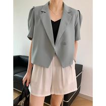 Juzhi 2023 Summer Short Sleeve Suit Retro Pure Puff Sleeve Womens Single Button Loose Korean Casual Suit Jacket 2140