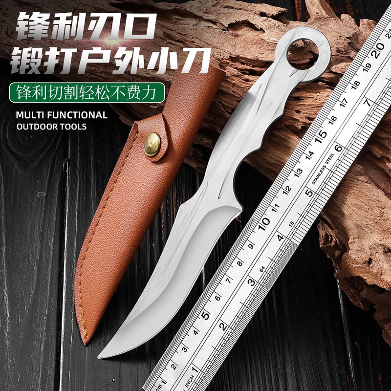 Hand-Held Meat Knife, Outdoor Portable Knife, Multi-Purpose Ring Knife, Hand-Picked Meat Straight Knife, Camping Barbecue Knife, Melon and Fruit Knife