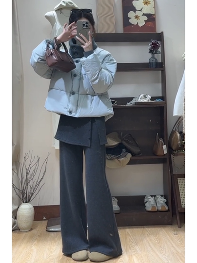 La Chapelle detachable butt curtain cashmere boot-cut pants for women winter new high-waisted casual warm flared glutinous rice pants