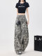 La Chapelle camouflage work jeans for women autumn 2025 new American high street straight casual wide leg pants