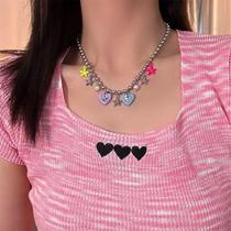Sweet cool style colorful diamond love star pearl pendant necklace clavicle chain ins accessories neck chain jewelry new style