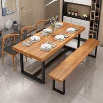 Nordic style casual iron solid wood dining table for home coffee shop hall canteen hotel rectangular restaurant table and chair combination