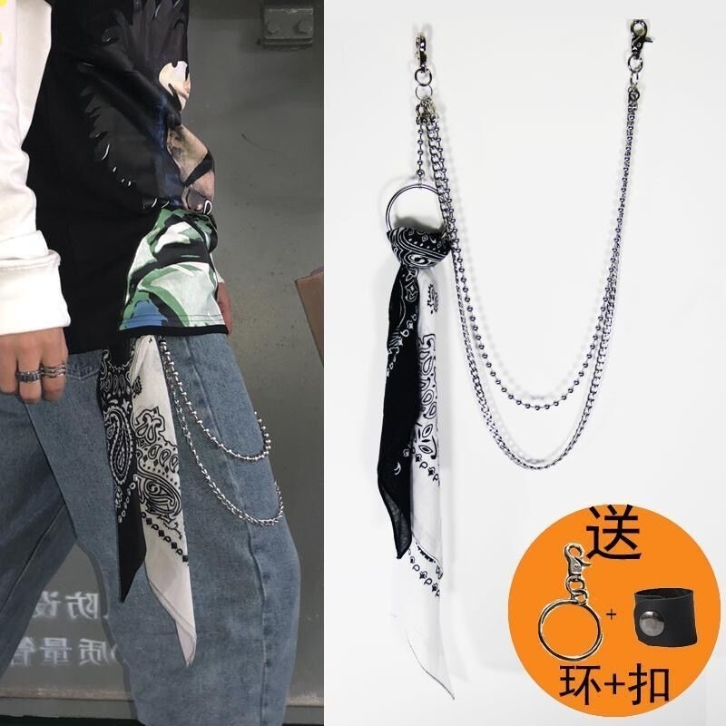 Work Pants Chain Accessories ins Hip-Hop Style Versatile Waist Flower Scarf Metal Chain Jeans Accessories