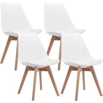 White Modern Set Shell Chair with Wood Legs for Kitchen Di