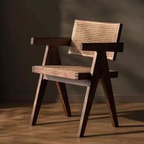 Nordic Wooden Rattan Dining Chairs Kitchen Living Room Armch