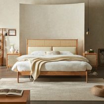 Rattan craftsman Japanese style all solid wood rattan bed modern and simple 1 8 meter large bed 1 5 meter master bedroom rattan double bed