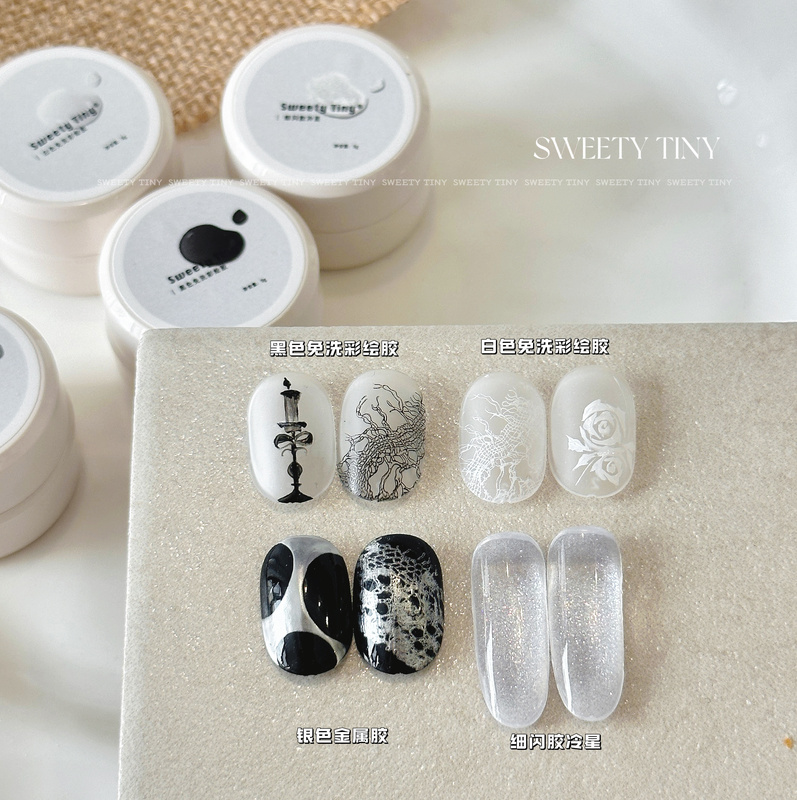 Sweetytiny Hot-Selling Fine Glitter Gel Cold Star No-Wash Nail Art Black and White Metallic Silver Nail Salon Nail Polish Gel