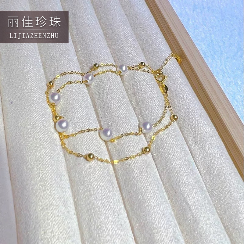 极光海水akoya双层满天星珍珠手链天然珍珠极细18K金单层珍珠项链