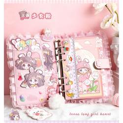 Girls' notebook gift box set, cute girl's loose-leaf notebook set, stationery, notebook stickers