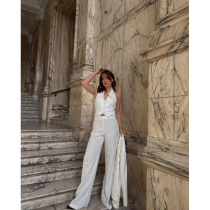 2024 Spring New Arrival European and American Cross-Border Womens Clothing Temperament Sophisticated Halter Neck Top Flower Decorated Vest w03 4499