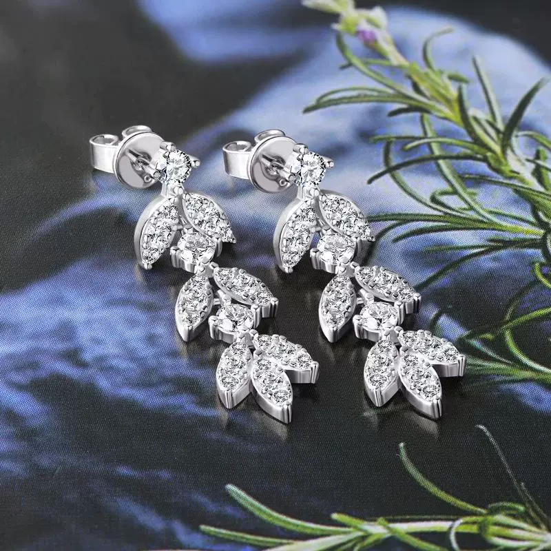 Серьги висячие Anziw люстровые Moissanite листовая подвеска реального качества