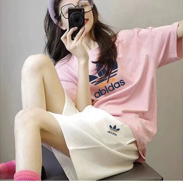Pure Cotton Sports Short-Sleeved T-Shirt and Shorts Set for Girls, Summer Clover Pattern, Loose Fit, Slimming Casual Top and Shorts