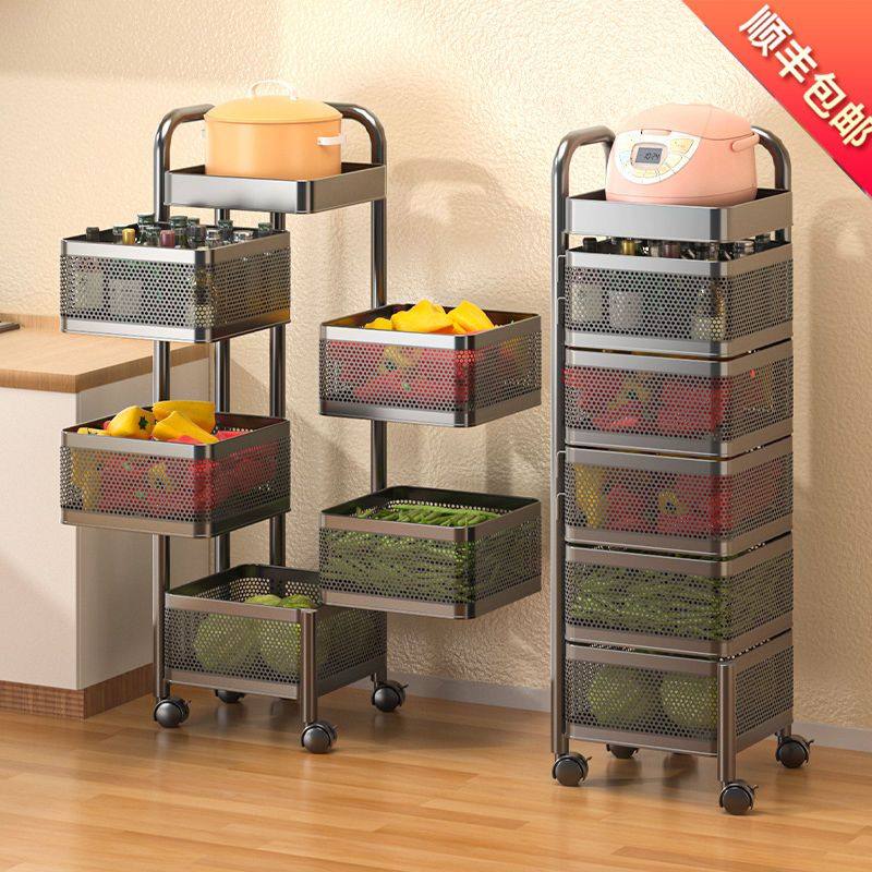 居美适厨房置物架落地多层可旋转蔬菜果蔬架移动置物架推车收纳架