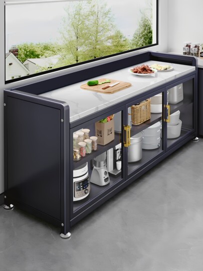 Jumeishi Küchen-Aufbewahrungsregal aus Schiefer, mehrschichtig, seitliches Aufbewahrungsregal für Mikrowellenherde, Wand-Aufbewahrungsschrank, abnehmbarer Inseltisch