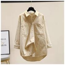 Rose red mid-length cotton and linen shirt for women 2024 spring new style short front and long back casual shirt top thin jacket
