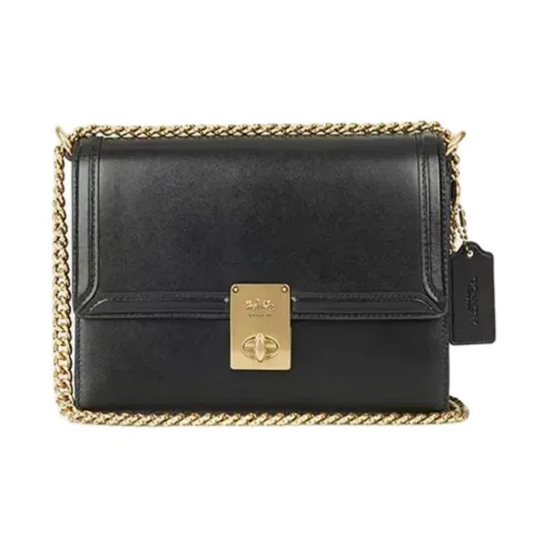 未使用COACH/蔻驰Hutton22牛皮革黑色女款小号信封包单肩包