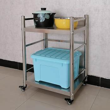 Two-layer wheeled floor with guardrail stainless steel kitchen storage rack microwave oven rack stove rack rice bucket rack side cabinet storage