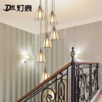 European style villa duplex floor chandelier restaurant LED modern American retro light luxury all copper spiral staircase chandelier 3