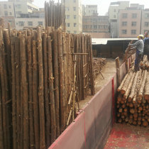 Piling wood round wood piles support soft foundation dams in rivers. Supply of pine wood piles 5 meters