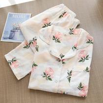 Couple pure cotton gauze pajamas spring and autumn men and women cotton Japanese large size summer thin home wear set