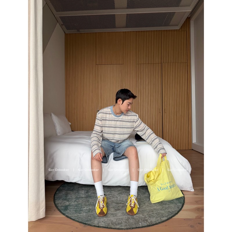 Gzr Onlooker Linen Blend/Striped Crew Neck Long-Sleeve T-Shirt, Thin Breathable Sun Protection Top, Base Layer Shirt
