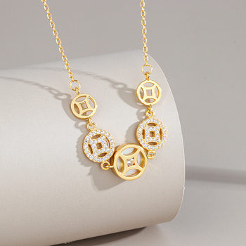 Thousands of money and five sources of wealth necklace s925 sterling silver diamond coin five emperors money clavicle chain new chinese style fortune pendant