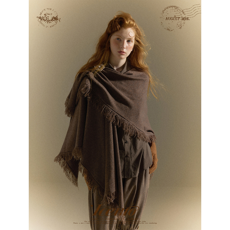 Iceiito*Gaia*100% Wool Vintage Artistic Brown Autumn and Winter Tassel Knitted Shawl Cape for Women Iceiito*Gaia*100% Wool Vintage Artistic Brown Autumn and Winter Tassel Knitted Shawl Cape for Women