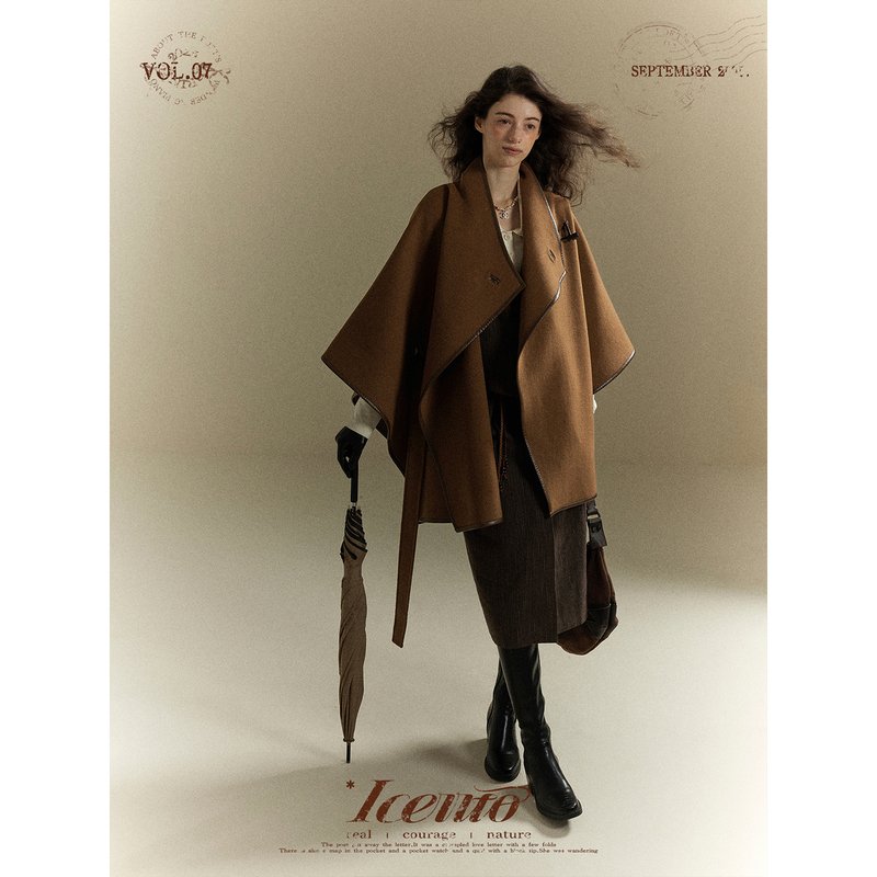 [Sold Out, No Replacement] Iceiito*Holsando* Vintage Brown Wool Double-Sided Woolen Cape Coat