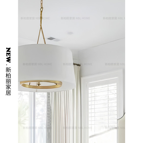 American Style Vc1:1 Restaurant All-Copper Chandelier, Vintage Living Room, Bedroom, Study Fabric Lamp, French Villa Staircase Lamp