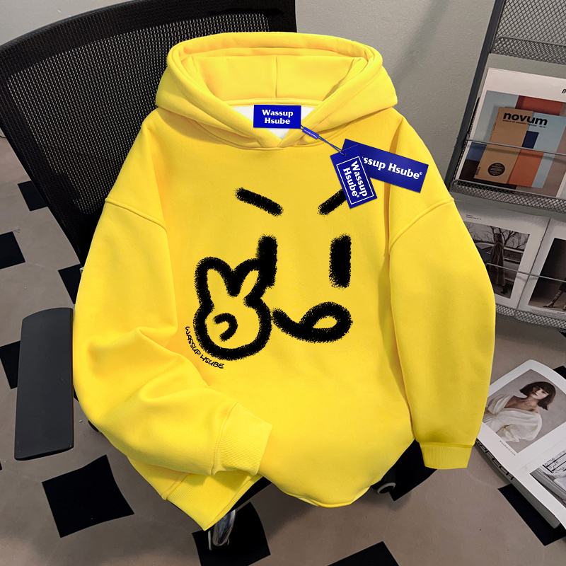 Wassup Hsube Design-Inspired Fun Print Hooded Sweatshirt for Men and Women, Chic Loose and Lazy Top, Trendy Wassup Hsube Design-Inspired Fun Print Hooded Sweatshirt for Men and Women, Chic Loose and Lazy Top, Trendy