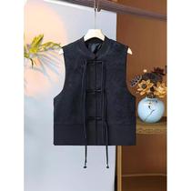 Silk jacquard vest for women new Chinese style retro buckle tassel vest with waistcoat spring and summer large size vest