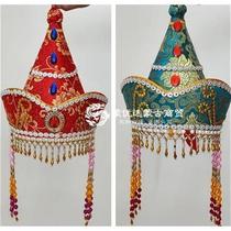 Mongolian hat womens pointed long tassel Mongolian princess hat national costume performance accessories hat headdress