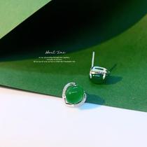 s925 sterling silver earrings for women niche design high-end retro light luxury chrysoprase earrings versatile ear piercing earrings