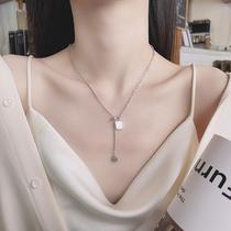 Chaosheng s925 sterling silver ins trendy spliced ​​white mother-of-pearl round brand letter tassel necklace internet celebrity clavicle chain for women