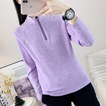 Winter quick-drying thin velvet long-sleeved T-shirt womens stand-up collar warm fleece spring and autumn pullover outdoor sports sweatshirt