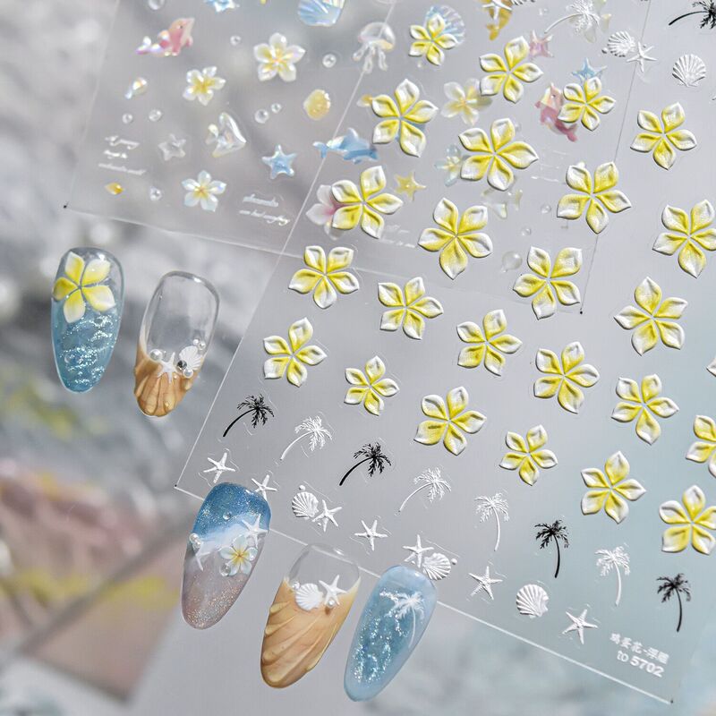 Marine Life Palm Tree Plumeria Dolphin Shell 5D Nail Art Stickers Tomoni Jellyfish Nail Decoration Stickers
