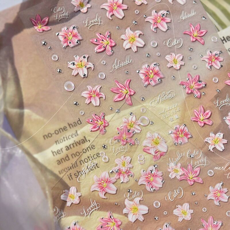Fresh Lily Flower Artificial Flower 5D Metal Nail Stickers Tomoni Internet Celebrity Nail Decorations Adhesive Stickers