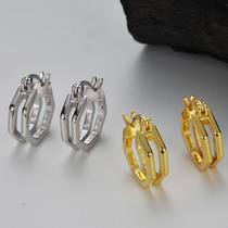 E6096 Korean style simple and versatile S925 sterling silver hollow double layer geometric earrings for women fashionable hexagonal earrings