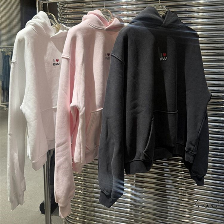 Alexander Wang New Style Sweatshirt with Rhinestone Letters and Heart Pattern on the Chest for Women and Men
