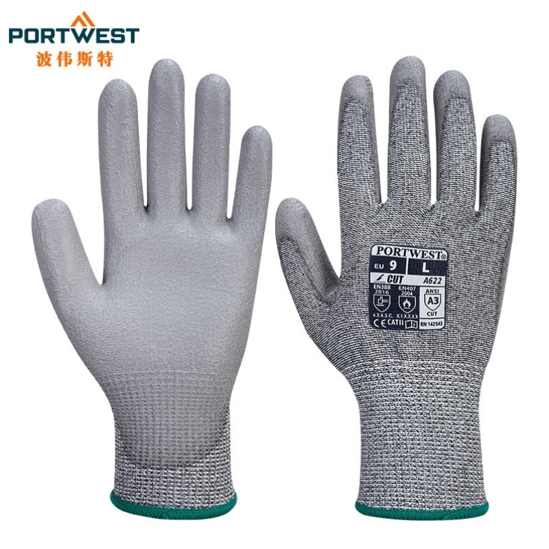 Portwest Anti-Cut, High Wear-Resistant, Tear-Resistant Pu-Coated Palm Insulation Gloves, Anti-Mechanical Cutting Pea622 Light