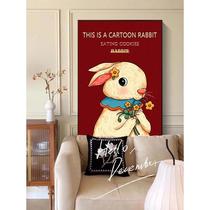 Light luxury and cute decorative painting retro French Chinese style bedroom rabbit childrens room hanging painting restaurant entrance hall painting