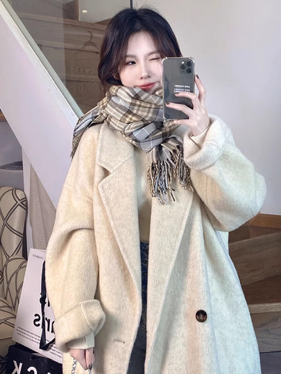 Brown Cashmere Coat, Mid-Length, High-End Feel, 2025 Autumn and Winter New Style, Korean Version, Loose Fit, Elegant Double-Sided Woolen Coat
