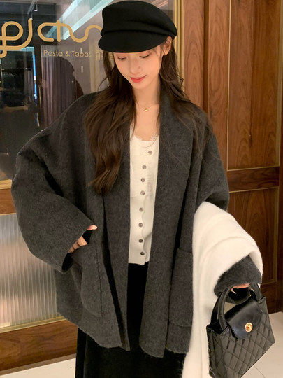 Double-Sided Wool Coat 2025 Autumn and Winter New Style Petite Scarf Collar Loose Silhouette High-End Wool Coat for Women