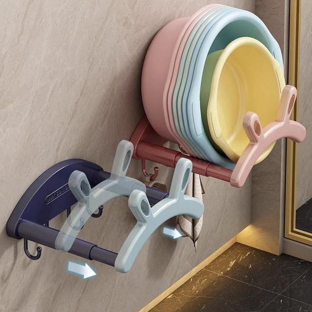 Wall-mounted retractable ear bathroom storage rack foot rabbit toilet drain rack without punching storage bath basin rack