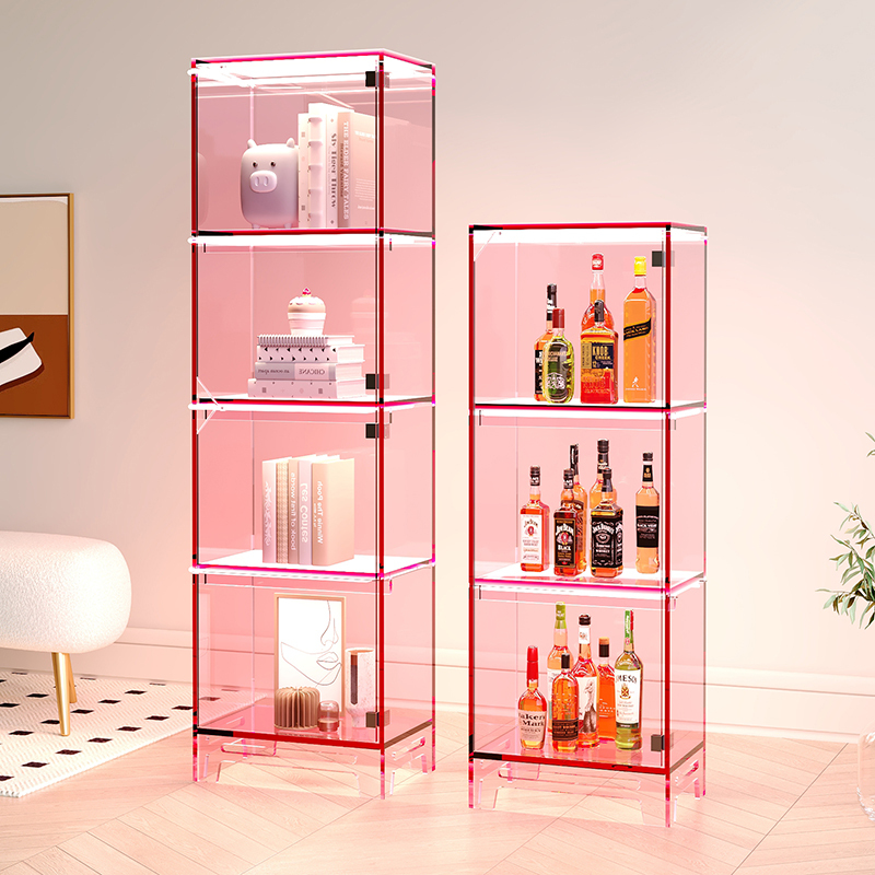 Acrylic Transparent Bag Display Cabinet for Home Living Room and Bedroom, Floor-Standing Dust-Proof Storage Rack with Lighting