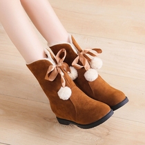 Zip cotton shoes fur ball plus velvet heel womens shoes winter boots snow shoes mid-calf womens boots winter boots boots princess boots